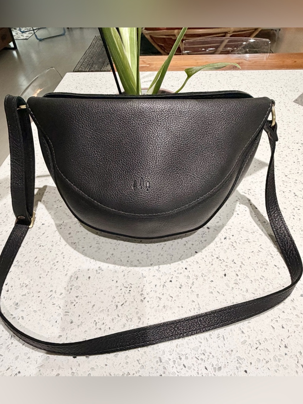Portland Leather Sling Bag/crossbody Bag. Pebbled Black Leather, Size M.